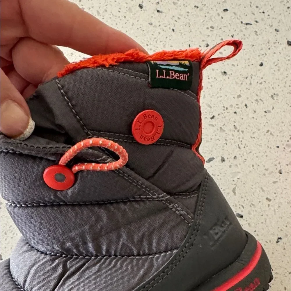 L.L. Bean PRIMALOFT Waterproof Kids' Toddler Snow Boots Gray Orange Trim Size 9